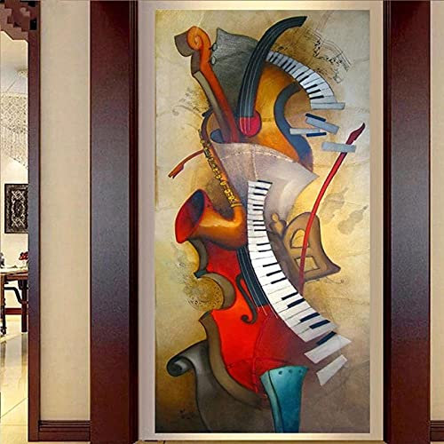 5D Diamond Painting Full Kit Round drill Music Piano Guitar Diamond Art for kids by Number Crystal Embroidery Full Drill Rhinestone Cross Stitch Arts Craft for Home Wall Decor Gifts (75x150cm/30x60in)