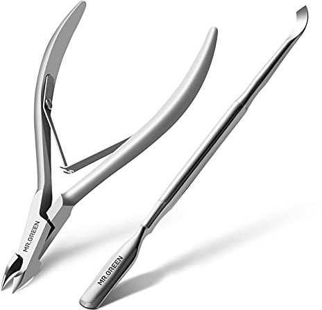MR.GREEN Cuticle Nippers Nail Manicure Scissors Cuticle Clippers Trimmer Dead Skin Remover Stainless Steel Cutters Beauty Tool With Pusher (Mr-1028+Pusher)