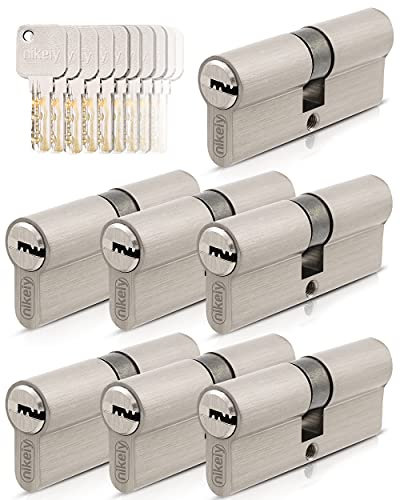GERCAR Pro 7x Schließzylinder 35/35 gleichschließend Set 7 Profilzylinder inkl. 35 Schlüssel - 70 mm Türschloss Zylinderschloss 7er Zylinder - Länge: 70mm, A:35 B:35 - Messing matt massiv