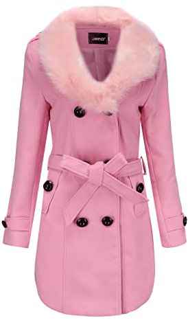 WHZXYDN Manteau en Laine Mi-Long Femme, Trench d'Hiver à Grand Col en Fourrure, Double Face, Rose