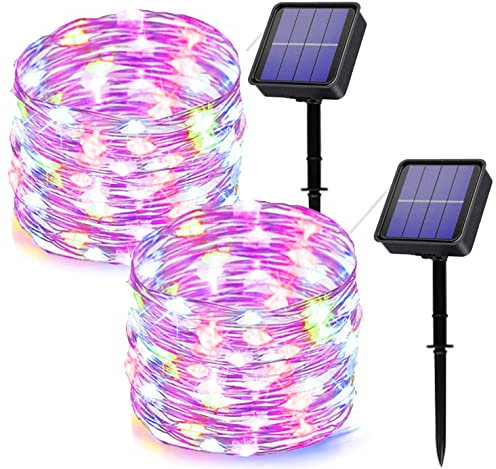 owwasd [2 Stück] Lichterkette Außen Solar, 2x14M 120 LED Solar Lichterkette Außen Wetterfest, Solar Lichterkette Aussen für Balkon,Bäume,Terrasse,Hochzeit,Party,Garten (Bunt)