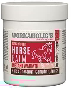 Workaholic's Pferdebalsam wärmend extra stark, Pferdesalbe, Horse Balm, Massage Creme mit Arnika, Rosskastanie und Mottenkugel für schnelle Wirkung gegen Schmerzen, 125ml