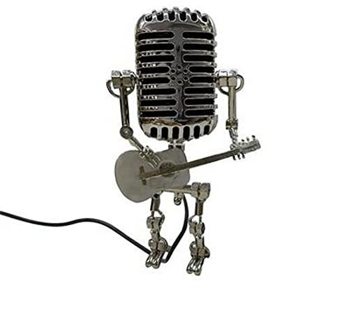 Vintage Microphone Robot Desk Lamp- 8.5'' Metal Table Lamp Microphone Robot and Guitar, Touch Dimmer Lamp, Punk Style Desk Lamp for Bedroom, Living Room, Bar, Cafe (Color : A)