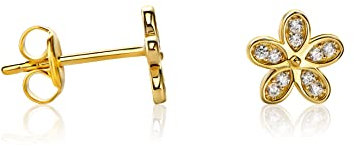 Ohrstecker 14 Karat Kleine Blumen Ohrringe Aus 585 Gelbgold Mit Zirkonia - C-53