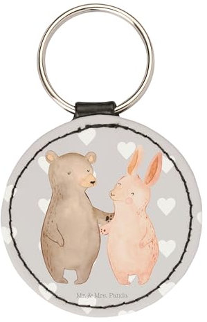 Mr. & Mrs. Panda Rund Schlüsselanhänger Bär und Hase Umarmen - Geschenk, Jahrestag, Glücksbringer, BFF, best friends, Schutzengel, bester Freund,