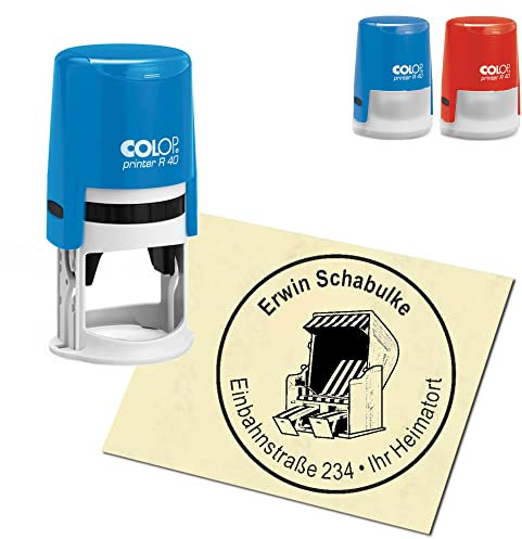Stempel Adressstempel personalisiert - Strandkorb - rund ∅ 40mm Automatikstempel als Firmenstempel Namensstempel Bürostempel