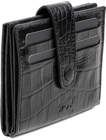 Solo Pelle Slim Wallet aus echtem Leder Platz für über 20 Karten Slimwallet Kartenetui Geldbörse für Männer und Damen (Kroko Schwarz)