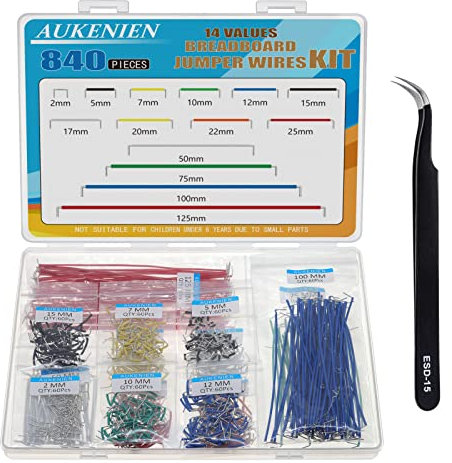 AUKENIEN Breadboard Jumper Wires 14 Vaules 840pcs 2-125 mm U-Shape JumperWires Kit Flat Circuit Bread Board Wire for Arduino