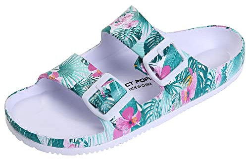 VICT POPU Mules pour femme avec semelle intérieure - Sandales plates antidérapantes - Pour l'été - Décontractées - En EVA - Pour adulte, Fleur verte., 40 EU