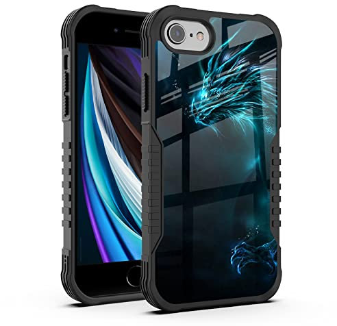 FJyuanqi for iPhone SE 2022/2020 Case Men Boys, Cool Blue Dragon Design Heavy Duty Shockproof Hard Plastic Bumper +Soft Silicone Rubber Protective Case for iPhone 7/8/6/6s/SE 3rd 2nd Generation