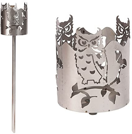 Novaliv Gartenfackel für draußen Motiv Eule - Rost Lampe - Holzspäne mit Wachs - Schwedenfackel Pelletfackel Feuersäule Flammschalen Wachsfackel Gartenleuchte