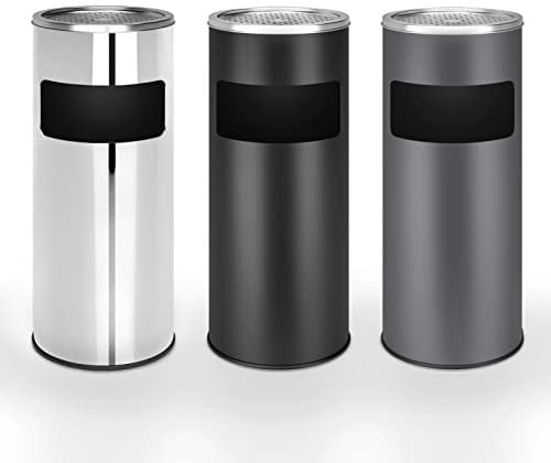 Jago® Standaschenbecher mit Mülleimer - 30 Liter, aus Edelstahl/Eisen, 2 in 1, Inneneimer, Deckel, Outdoor, 25x60,5 cm, Farbwahl - Aschenbecher, Standascher, Papierkorb (Silber)