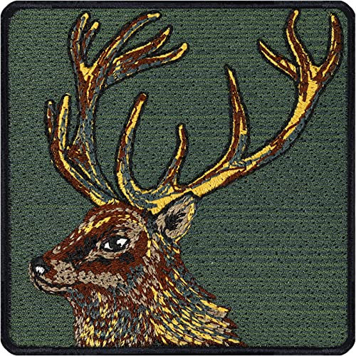 Hirsch Aufnäher Traditions Aufbügler Deer Patch zum annähen/aufbügeln | Jagdabzeichen mit Stickerei Geschenk Naturfreunde Applikation für alle Stoffe/Leder | 75x75mm