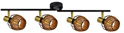 Zumaline COPA Ceiling Spotlight Bar, Black, Gold, Rattan, 4X E14