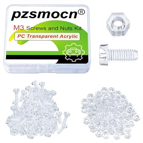 Pzsmocn 200 Stück/100 Sätze M3*8 mm PC Transparenter Kunststoff Kreuzschlitz Rundkopfschrauben und Sechskantmuttern-Satz, für Heimwerkerarbeiten, Modelle und die Befestigung Elektronischer Produkte.
