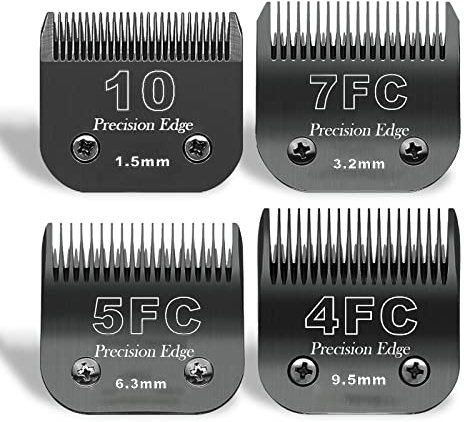 10/7FC/5FC/4FC Edelstahl Hundeschermaschinenklingen,kompatibel mit Heiniger/Andis/Oster A5/Wahl KM10 Serie,4er-Pack-Schwarz