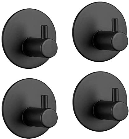 ZUIMENG Ganci Adesivi, 4 Pezzi Gancio Adesivo Appendi Accappatoio Porta Asciugamani in Acciaio Inox, Appendiabiti da Parete Muro Autoadesivo per Cucina e Bagno (Nero Opaca)