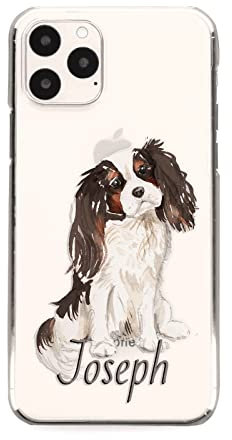 Personalised Initial Phone Case For Apple iPhones, 14, 13, 12, 11, Pro Max, Mini, XR, XS, Cavalier King Charles Spaniel with Name/Initials on Clear Case, Hard Cover, Custom Dog Phone Case
