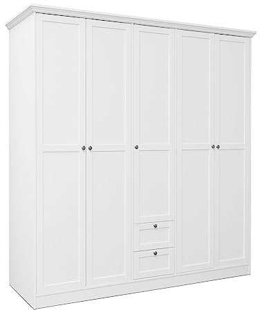 Homestyle4u 2422, Schrank Kleiderschrank Weiss Holz Kinderzimmer Schlafzimmer Flur Garderobenschrank