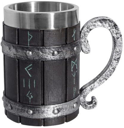 Chope à Biere Gobelets à bière incassables en métal, outil de boisson à bière en forme de baril rétro, Tankard en plastique Durable avec poignée pour salle d'étude et bureau pour Club Hôtel Café Bar