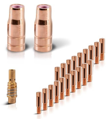 STAHLWERK FLUX AK15/MB15 AK14/MB14 Verschleißteile Set | 23-teiliges Original Schweißzubehör Set mit Fülldrahtdüsen | Düsenträger und Stromdüsen 0,9 mm