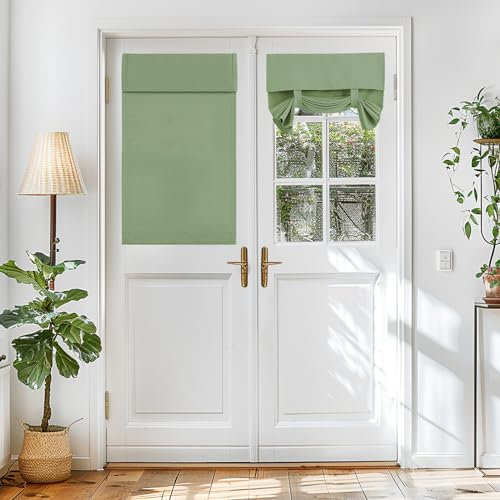 Vatge Blackout Tie Up Shades for French Doors - 40 Inch Thermal Insulated Door Curtains, Ideal Door Window Coverings for Privacy and Light Control, 1 Panel, W26 x L40, Sage Green