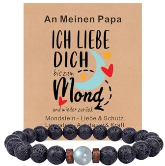 TOLOWOBK Ich Liebe Dich Geschenke für Männer An Meinen Papa Mann Sohn Mondstein Armband Herren Perlenarmband Edelstein Armbänder für Herren Vatertagsgeschenk Geburtstag Geschenk für Papa Opa Mann