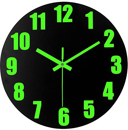 DIYZON Leuchtende Wanduhr, 40 cm Holz Wanduhren mit Batteriebetrieben, Lautlosem Leuchtfunktion, Kein Glas, Dorf-Wanduhr, dekoratives Schlafzimmer, Gelten für Küche, Büro, Schlafzimmer