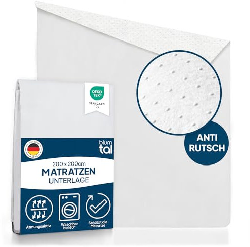 Blumtal® Lattenrost Auflage - Oeko-TEX zertifizierter Matratzenschoner 200x200 cm + Anti-Rutsch-Schicht