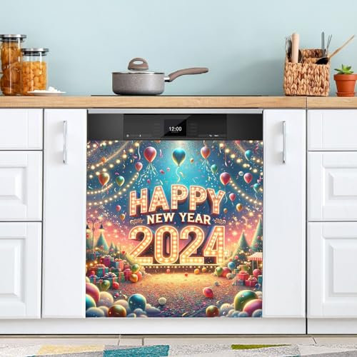 Magnete per lavastoviglie, con scritta Happy New Year 2024, decorazione per cucina, frigorifero, 58 x 66 cm