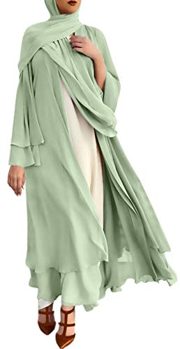 Abaya Muslim Damen Muslimisches Gebet Chiffon Offenes Kleid Abaya Dubai Türkei Islam Kaftan islamischer Ramadan Eid Mubarak Frauen Robe mit Hijab 2 Teiler Corban Ramadan Outfit Abaya Muslim Set
