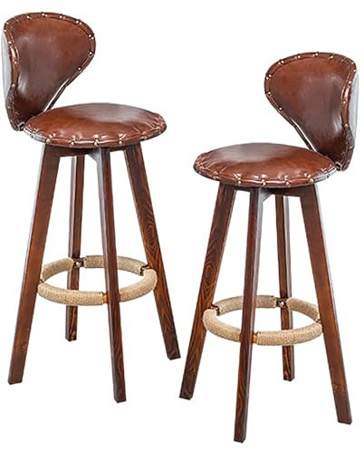 SPYQKHSH Drehbare Barhocker im 2er-Set, amerikanische Retro-Barstühle, Thekenstühle, mit bequemer Rückenlehne und Fußpedal, Nieten-Design (Color : A, Size : 83CM)