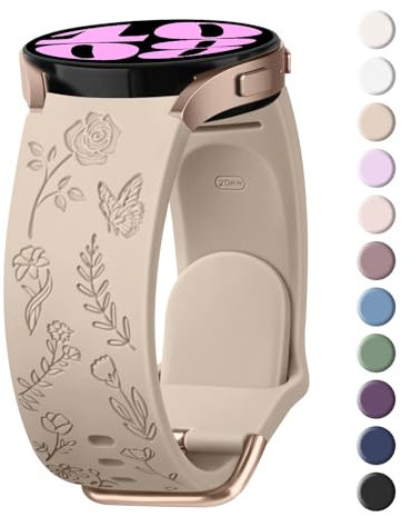 Mugust Bracelet Floral Rose Compatible avec Samsung Galaxy Watch 7/4/6/5/6 Classic/5 Pro/3, Bracelet en Silicone pour Femme (Thé au Lait)