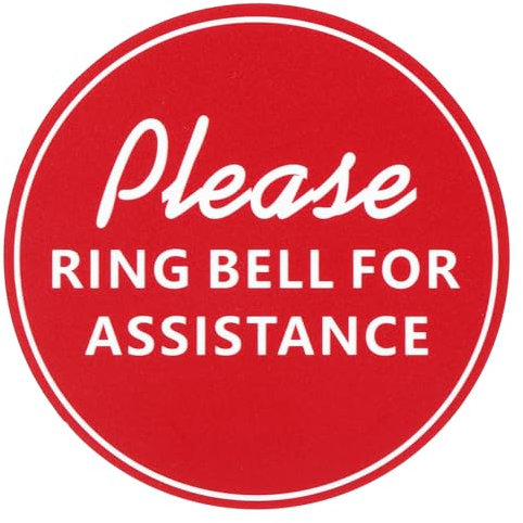 PATIKIL Please Ring Bell For Assistance Sign, 4ODx0.1T Self-Adhesive Warning Sign for Business Home Door Wall Window Office Entrance, Red Board White Text