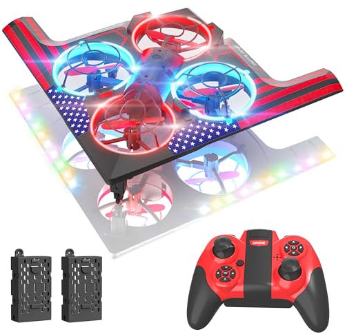 B2 Drohne für Kinder, RC Schaumstoff Flugzeug mit LED Lichter, Indoor Quadrocopter mit 3D Flips, Kopflosem Modus, Höhenhaltung und 2 Akkus, Spielzeug Geschenke für Jungen Mädchen Anfänger