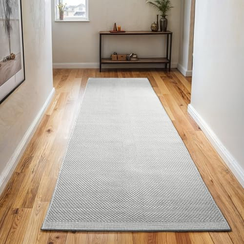 MY-RUG Teppich Wohnzimmer Läufer Flur 200 x 80cm Wollteppich Strickteppich Webteppich Natur weiß WoolHeaven Creme Boho Style