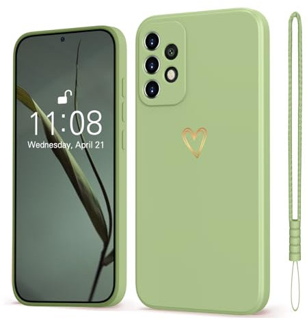 Mitetabo für Samsung Galaxy A52 5G 4G/A52S 5G Hülle Gold Liebesherz, Handyhülle Samsung Galaxy A52 Mädchen Case Weich Silikon Slim Kratzfeste Gold Love Schutzhülle für Samsung A52/A52s 6.5 MatchaGrün