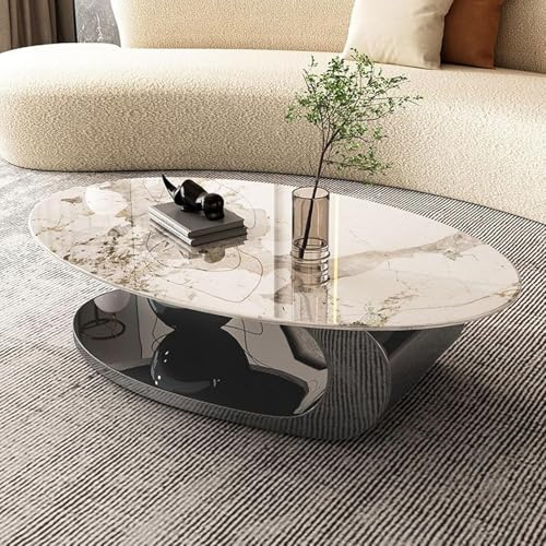 Ovaler Couchtisch, einzigartige Couchtische, Couchtisch mit Marmorplatte und Metallstahlrahmen, stabil und einfach zusammenzubauen, für Wohnzimmer, Büro, Heimdekoration (B 130 x 70 cm)