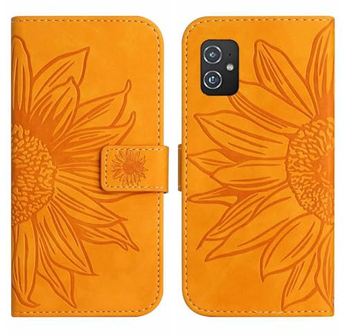 Rfvzubemok Compatible with Asus Zenfone 8 5G ZS590KS Cover,Compatible with Asus Zenfone 8 5G ZS590KS Flip Kickstand Card Slots Magnetic Closure Phone Case Yellow