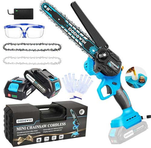 DODOWIN Cordless Mini Chainsaw 8 inch, with 2×2.0Ah Batteries & Charger, Light Weight Battery Chainsaw Electric for Wood Cutting, Birthday Gifts for Men Dad, Present for Him Husband