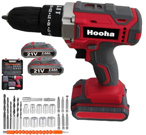 Hooha Aku Schrauber 21V,Rosa,Inkl. 2x 2.0Ah Akku + Ladegerät,Bohr-Ø Holz Max: 10mm,Inklusive Winkel-Aufsatz,In Aufbewahrungsbox Akku Schlagbohrschrauber Für Vielseitige Projekte, Groß Und Klein
