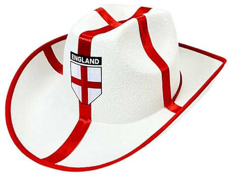 England-Cowboyhut, EM-Cup-Hut, Weltmeisterschaft-Cowboyhut, England-Sportmeisterschaften, Halloween, England-Flaggenhut, Fußball-Weltmeisterschaft, Weißer Cowboyhut, Rot Gestreifter Flaggenhut