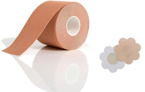 HYX Body Tape Bra Tape with Nipple Covers for Breast Lift, 5 metre roll, Nude