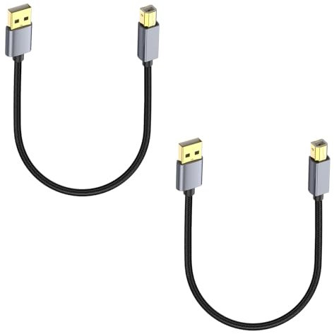 Danfetsoy Cavo da USB 2.0 a USB B per stampante, 0,3 m, da USB B maschio a USB 2.0 maschio, adatto per controller DJ, stampante, scanner, fax, tastiera midi, ecc. (confezione da 2, 0,3 m)