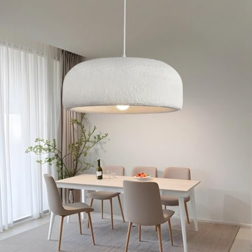 Moderne Esszimmer Pendelleuchte Japanischer Wabi-Sabi-Stil Hängelampe Lampenschirm Aus Steinimitat Pendellampe Vogelnest-Form Licht Weißer Hängeleuchte Kreative Für Esstisch Wohnzimmer Küche(D50cm)