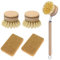 Wooden Washing Up Brush, Long Handle Brush with 2 Replacement Heads and 2 Loofah Scourer Dishwashing, Kitchen Brush Scrubber Brushes Wooden Dish Brushfor Washing and Cleaning