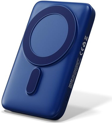 Power Bank USB-C [10.000mAh] Blue - Portable Charger, magnetic Wireless Power Bank with Induction, Wireless Charger, QC 22.5 W & PD 20 W Fast Charging, Integrated Type-C Input, LED Battery Indicator