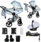 Junama Kinderwagen Diamond S Class 2in1 3in1 4in1 (10 - Hellblau, 4in1 mit ISOFIX Basis)