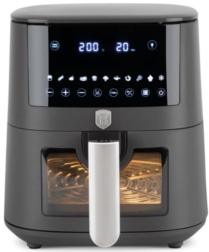 Berlinger Haus Heißluftfritteuse 8 l | Digitales Bedienfeld, 8 Programme, Antihaft, bis 200 °C | Anthrazit Kollektion | gesundes Kochen ohne Öl