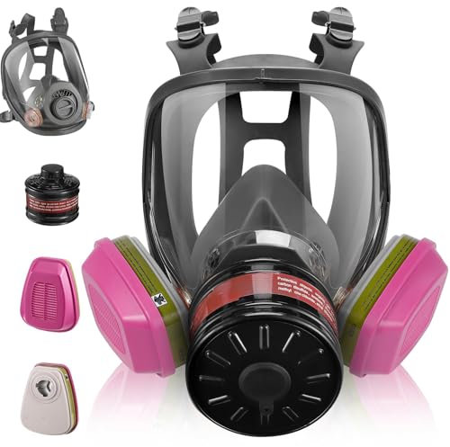 GQFOWE Pro Full-Face Respirator Mask with 60926 Filter and 40 mm Activated Carbon Filter Canister, Gas Masks for Dust, Painting, Organic Vapor, Chemical, Welding, Construction, Woodworking